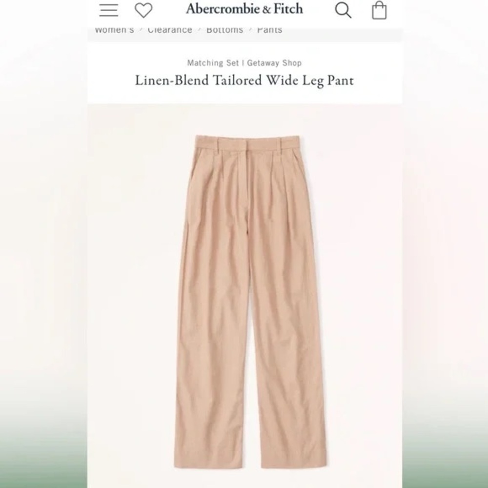 A&F Linen-Blend Tailored Wide Leg Pants in Light Brown